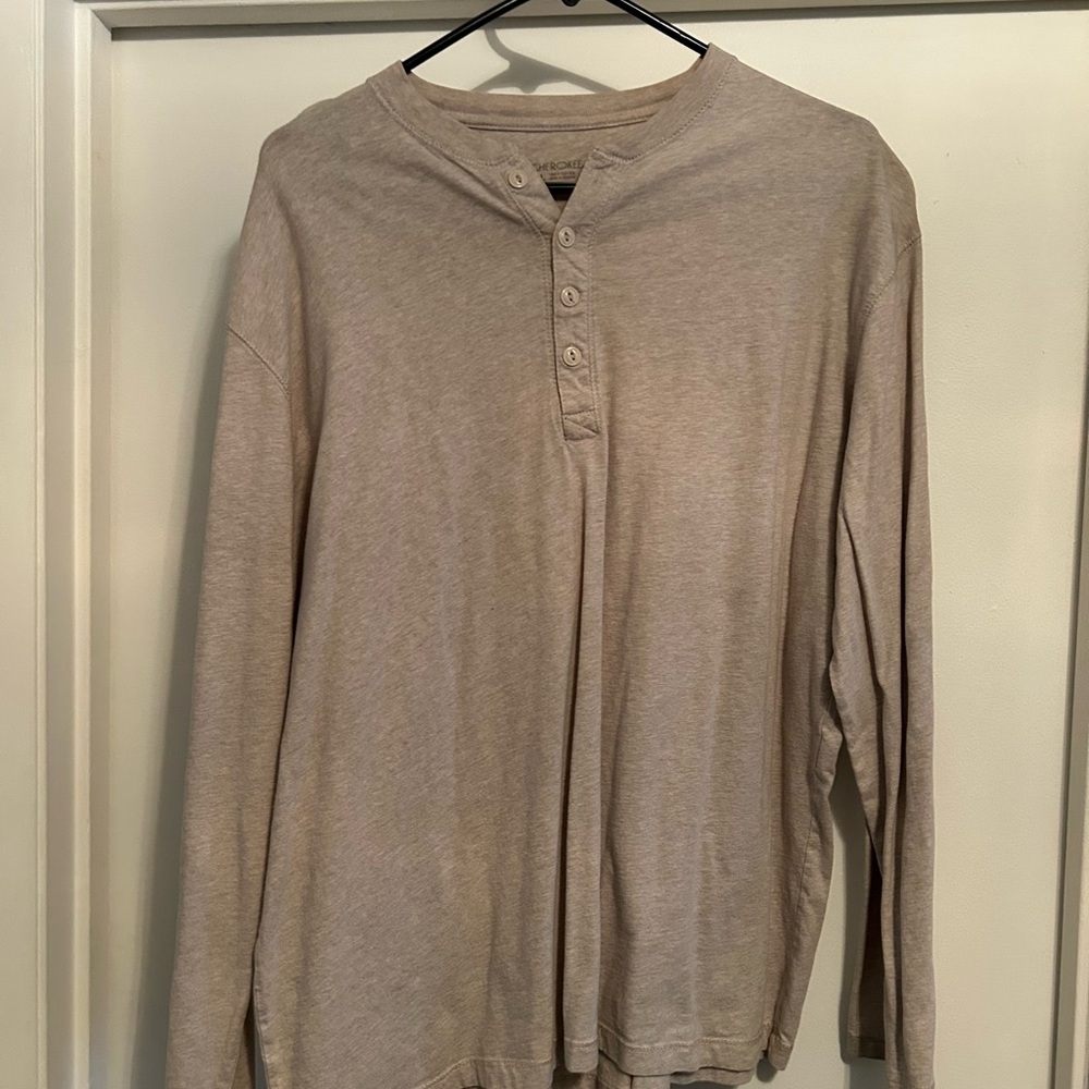 Cherokee Men's Long Sleeve Beige Henley